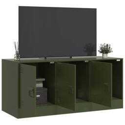 Berkfield Home TV Cabinet Olive Green 99x39x44 cm Steel - Size: 99 x 39 x 44 cm - thumbnail 4