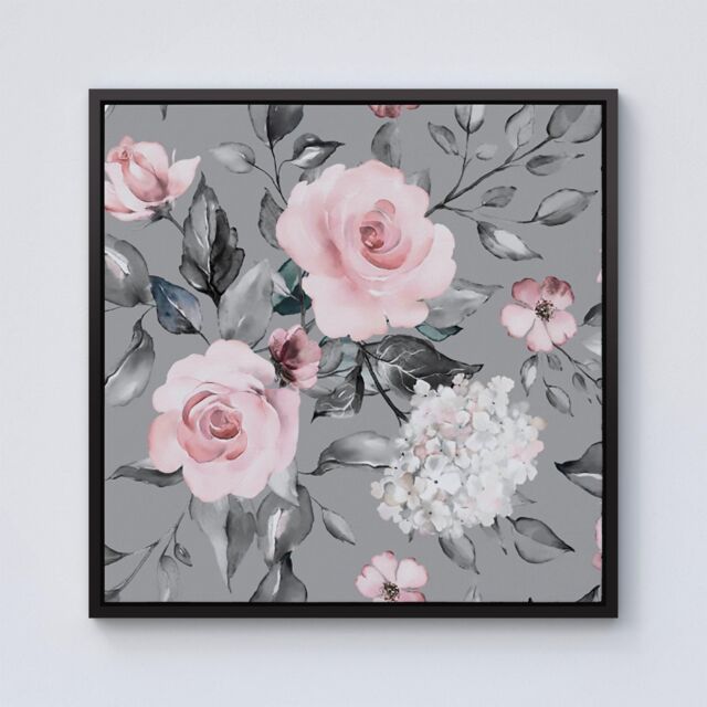 Warren Reed - Designer Dusty Pink Roses Framed Canvas in Black - Size: w10 inch x h10 inch - image 1