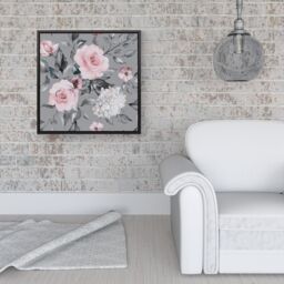 Warren Reed - Designer Dusty Pink Roses Framed Canvas in Black - Size: w10 inch x h10 inch - thumbnail 2