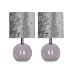 First Choice Lighting Buck - Clear Glass Globe Table Lamp with Grey Crushed Velvet Shade - thumbnail 1
