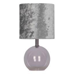 First Choice Lighting Buck - Clear Glass Globe Table Lamp with Grey Crushed Velvet Shade - thumbnail 2