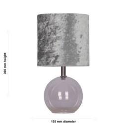 First Choice Lighting Buck - Clear Glass Globe Table Lamp with Grey Crushed Velvet Shade - thumbnail 3