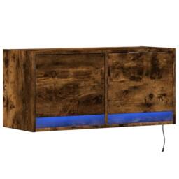 Berkfield Home TV Wall Cabinet with LED Lights Smoked Oak 80x31x35 cm in Brown - Size: 80 x 31 x 35 cm - thumbnail 1