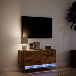 Berkfield Home TV Wall Cabinet with LED Lights Smoked Oak 80x31x35 cm in Brown - Size: 80 x 31 x 35 cm - thumbnail 5