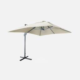 sweeek 3x4m Premium Rectangular Cantilever Parasol With Integrated Led Lights in Beige - thumbnail 1