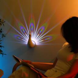 Obasyhig Remote-controlled Colorful Night Light Peacock Projection Lamp in White - thumbnail 2