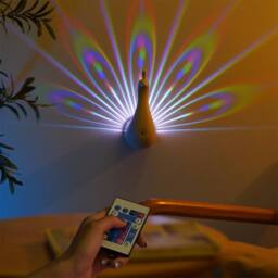 Obasyhig Remote-controlled Colorful Night Light Peacock Projection Lamp in White - thumbnail 5