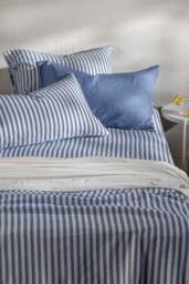 Soak&Sleep Mediterranean Blue Herringbone Stripe Cotton 30cm Fitted Sheet - Size: King - thumbnail 4