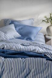 Soak&Sleep Mediterranean Blue Herringbone Stripe Cotton 30cm Fitted Sheet - Size: King - thumbnail 2