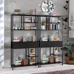 Pirlo Plush Industrial Bookcase Storage Cabinet Open Shelving Unit in Black - thumbnail 4