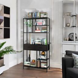 Pirlo Plush Industrial Bookcase Storage Cabinet Open Shelving Unit in Black - thumbnail 5