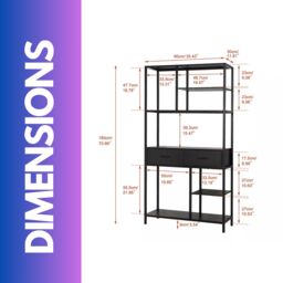 Pirlo Plush Industrial Bookcase Storage Cabinet Open Shelving Unit in Black - thumbnail 6