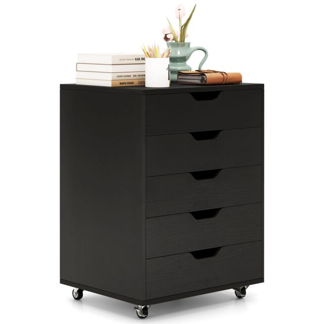 Gymax 5-Drawer Chest Rolling Dresser Under Desk Filing Cabinet With Wheels in Black - image 1