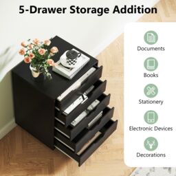 Gymax 5-Drawer Chest Rolling Dresser Under Desk Filing Cabinet With Wheels in Black - thumbnail 2