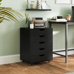 Gymax 5-Drawer Chest Rolling Dresser Under Desk Filing Cabinet With Wheels in Black - thumbnail 4
