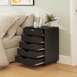 Gymax 5-Drawer Chest Rolling Dresser Under Desk Filing Cabinet With Wheels in Black - thumbnail 5