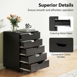 Gymax 5-Drawer Chest Rolling Dresser Under Desk Filing Cabinet With Wheels in Black - thumbnail 6