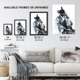 "Artery8 Jazz Music Double Bass Player Watercolour Wall Art Print in Grey - Size: W24"" x H32""" - thumbnail 3
