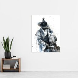 "Artery8 Jazz Music Double Bass Player Watercolour Wall Art Print in Grey - Size: W24"" x H32""" - thumbnail 4