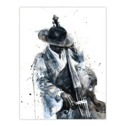 "Artery8 Jazz Music Double Bass Player Watercolour Wall Art Print in Grey - Size: W24"" x H32""" - thumbnail 1