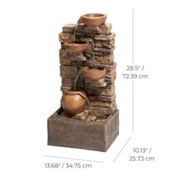 Teamson Home 72.3 cm Outdoor 4-Tier Stacked Stone Cascading Water Fountain with LED Lights in Brown - thumbnail 4