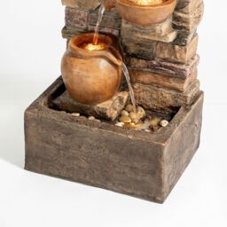 Teamson Home 72.3 cm Outdoor 4-Tier Stacked Stone Cascading Water Fountain with LED Lights in Brown - thumbnail 5