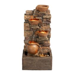 Teamson Home 72.3 cm Outdoor 4-Tier Stacked Stone Cascading Water Fountain with LED Lights in Brown - thumbnail 1