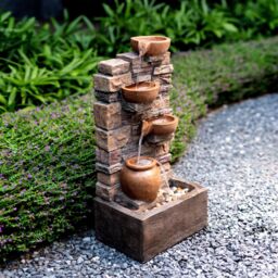 Teamson Home 72.3 cm Outdoor 4-Tier Stacked Stone Cascading Water Fountain with LED Lights in Brown - thumbnail 3