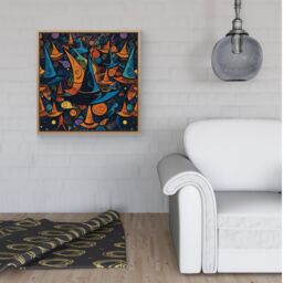 Warren Reed - Designer Imaginative Abstract Witches Hats Framed Canvas in Light Brown - Size: w40 inch x h40 inch - thumbnail 2