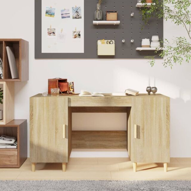 Berkfield Home Desk Sonoma Oak 140x50x75 cm Engineered Wood in Brown - Size: 140 x 50 x 75 cm - image 1