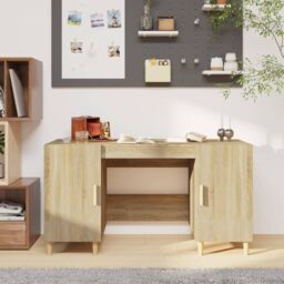 Berkfield Home Desk Sonoma Oak 140x50x75 cm Engineered Wood in Brown - Size: 140 x 50 x 75 cm - thumbnail 1