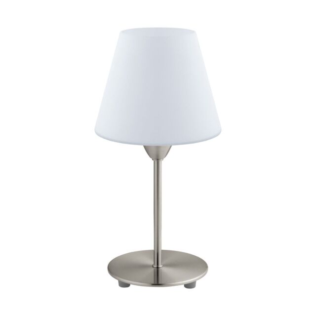 Loops Table Lamp Colour Satin Nickel Base Shade White Glass Opal Matt Bulb E14 1x60W in Metallics - image 1