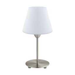 Loops Table Lamp Colour Satin Nickel Base Shade White Glass Opal Matt Bulb E14 1x60W in Metallics