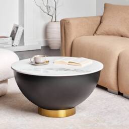 Wyld and Coco Round Coffee Table 74 cm Sintered Stone Top Black Powder Coat Metal - thumbnail 1