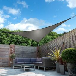 Primrose 5m Triangle Waterproof Patio Sun Shade Canopy 98% UV Block Free Rope in Dark Grey - thumbnail 2