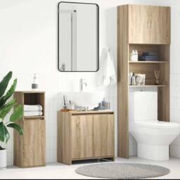 Berkfield Home Sturdy Bathroom Cabinet Sonoma Oak 60x33x61 cm Engineered Wood in Light Oak - Size: 60 x 33 x 61 cm - thumbnail 2
