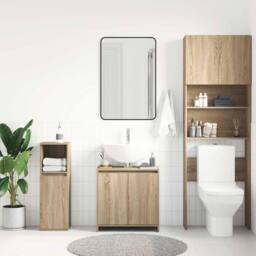 Berkfield Home Sturdy Bathroom Cabinet Sonoma Oak 60x33x61 cm Engineered Wood in Light Oak - Size: 60 x 33 x 61 cm