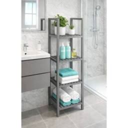 EONLION 4 Tier Wooden Bathroom Storage Shelving in Grey - thumbnail 4