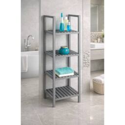 EONLION 4 Tier Wooden Bathroom Storage Shelving in Grey - thumbnail 3