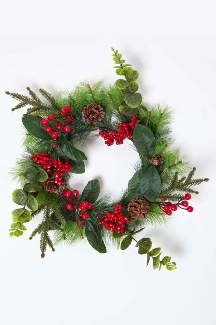 Homescapes Artificial Winter Woodland & Eucalyptus Wreath in Green - image 1