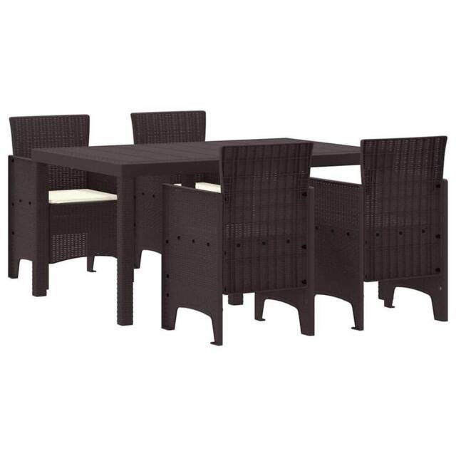 Berkfield Home 5 Piece Garden Dining Set with Cushions Brown Poly Rattan - image 1