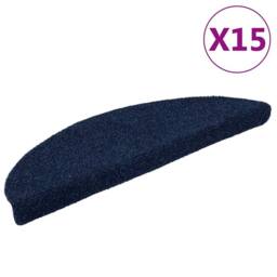 Berkfield Home Self-adhesive Stair Mats 15 pcs Navy 56x17x3 cm Needle Punch - Size: Medium - thumbnail 2