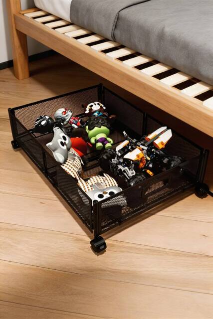 ExtraStar Metal Underbed Storage Container with Wheels Foldable Organizer in Black - image 1