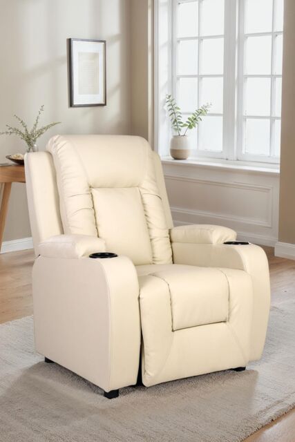 More4Homes Oscar Pushback Recliner Bonded Leather w Cupholders Chair in Cream - image 1