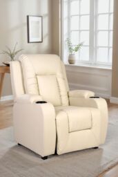 More4Homes Oscar Pushback Recliner Bonded Leather w Cupholders Chair in Cream - thumbnail 1