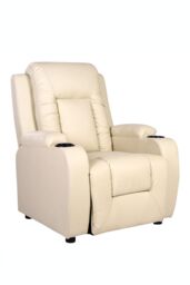 More4Homes Oscar Pushback Recliner Bonded Leather w Cupholders Chair in Cream - thumbnail 2