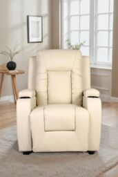 More4Homes Oscar Pushback Recliner Bonded Leather w Cupholders Chair in Cream - thumbnail 6