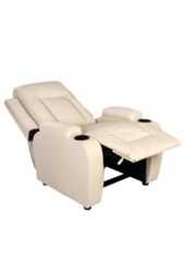 More4Homes Oscar Pushback Recliner Bonded Leather w Cupholders Chair in Cream - thumbnail 4