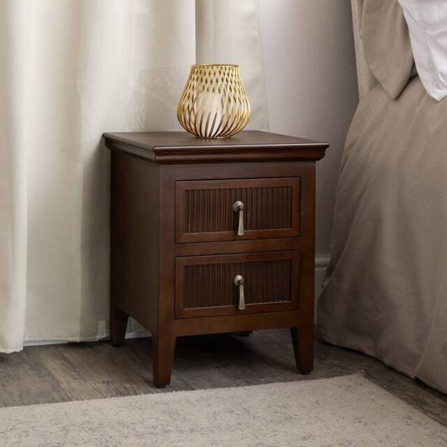 Melody Maison Dark Wood Reeded 2 Drawer Bedside Table - Georgian Range in Dark Brown - image 1