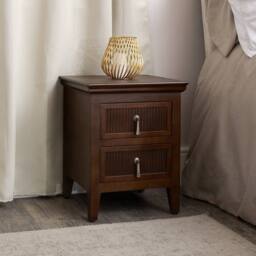 Melody Maison Dark Wood Reeded 2 Drawer Bedside Table - Georgian Range in Dark Brown